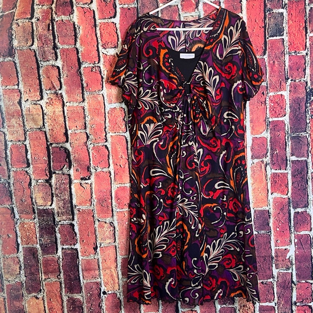 Sag Harbor Floral Mesh Dress Plus size 3X Cottagecore Layered Bright Stretch